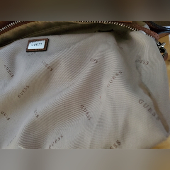 GUESS Cool Mix Handbag | Metallic Bronze & Taupe Satchel with Strap - Picture 10 of 12